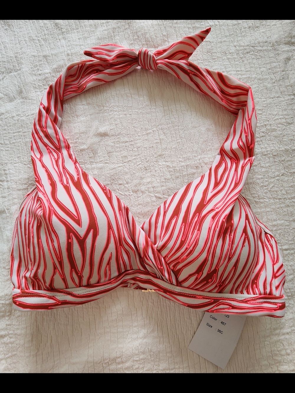 Beachlife Neon Zebra Halter Bikini Top Size CAN 32 Cup 36C NWT